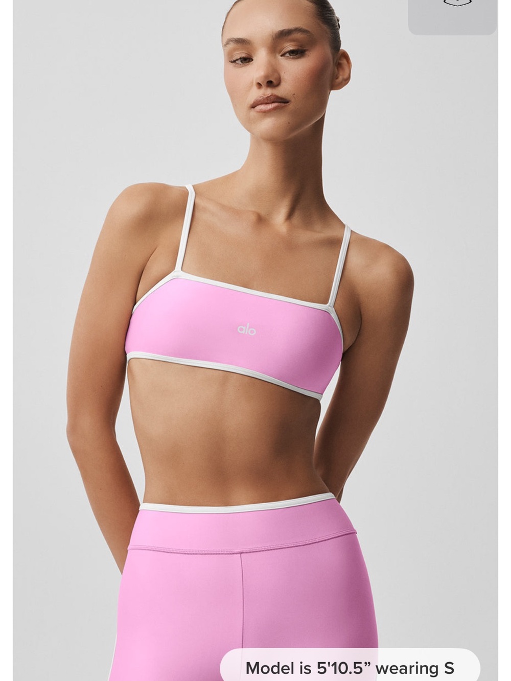 ALO Yoga Pink Bandeau Sports Bra with White Trim
